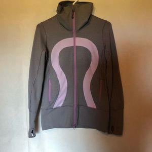 Lulu lemon pink/grey stripped stretchy zip up